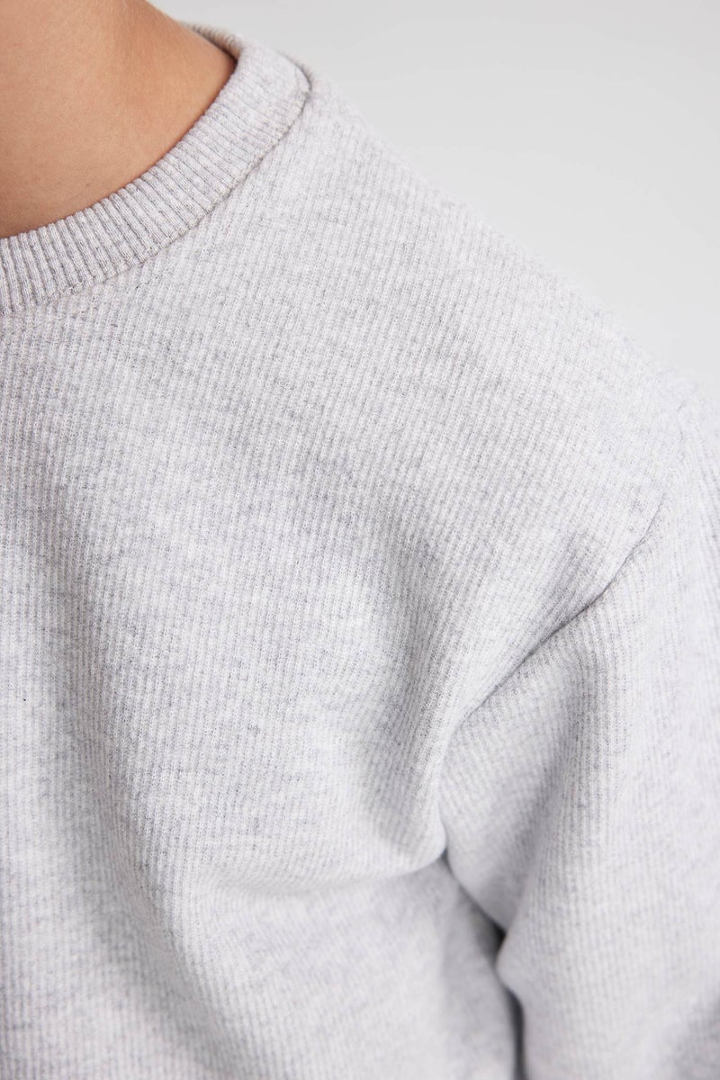 DeFacto Grey Boy Boy Crew Neck Selanik Fabric Basic Sweatshirt Casual - Image 5
